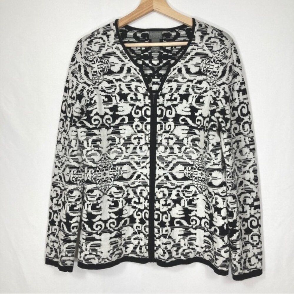 Additions by Chico's Full Zip Brushed Cotton Split Neck Cardigan Med 8/10